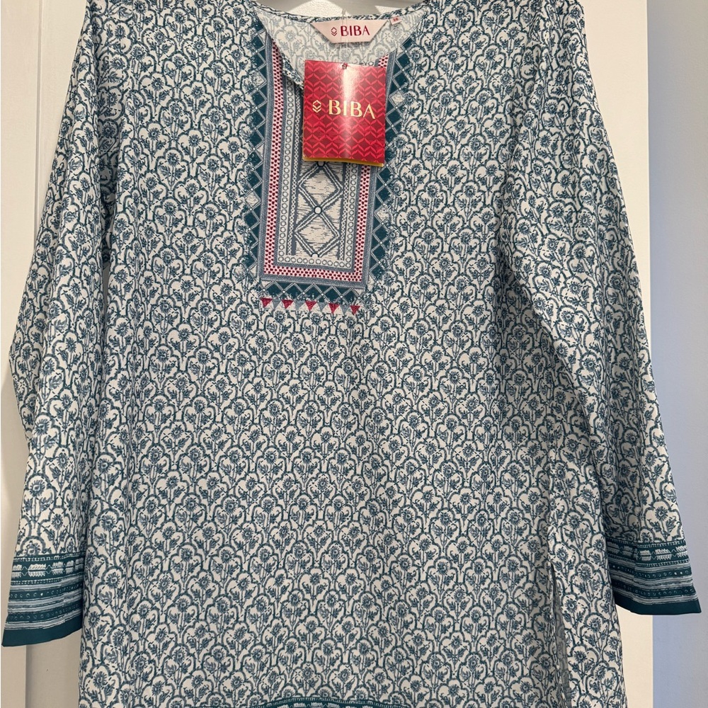 Biba Red, Blue, and White Patterned Top